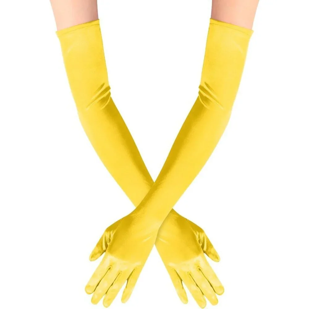 Women's Satin Dark Yellow Long Gloves Costumes Elbow Length Evening Party Prom